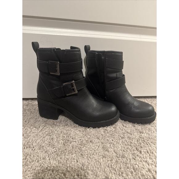 Mia Women's 2 Buckle Zip Up Ankle Boots Black Chunky 90s Size 6 M 2.5" Heel NOS - Picture 4 of 16